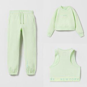 ZARA Lime Crop Sweatshirt + Jogger + Crop Top 7T